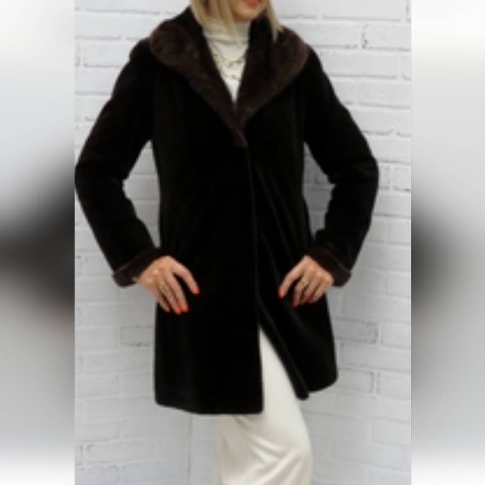 real SAGA SUPREME sheared MAHOGANY MINK fur lined reversible coat small
